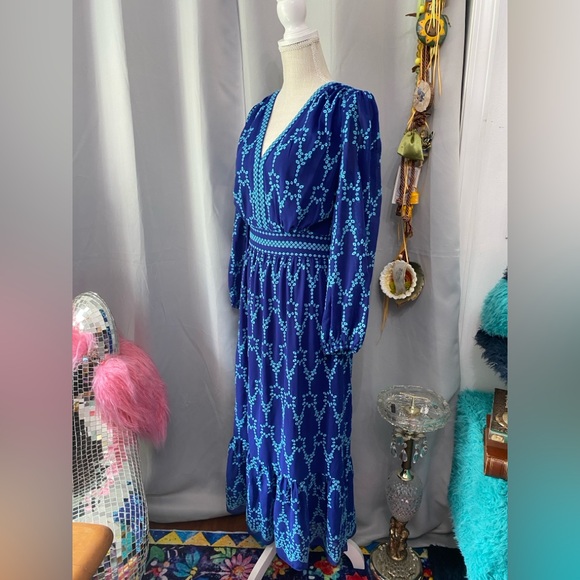 NWT SHOSHANNA CALAH MIDI DRESS ANTHROPOLOGIE SIZE 8 BLUE EMBROIDERED AQUA - Picture 7 of 12